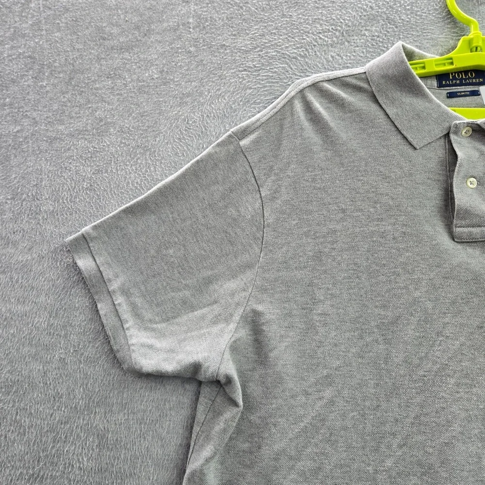 Polo Ralph Lauren Men Polo Shirt 2XL Gray Logo Golf Short Sleeve Collar Slim Fit